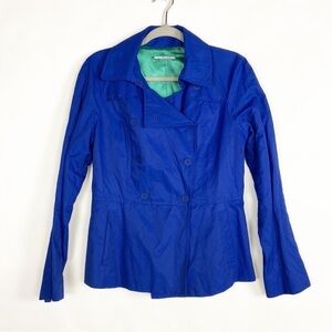 T Tahari Cobalt Blue Peplum Water Resistant Long Sleeve Lightweight Jacket Coat